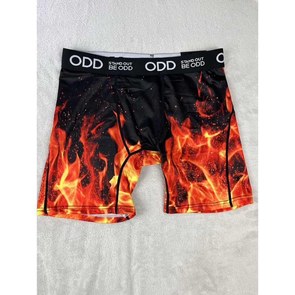 STAND OUT BE ODD Men's Boxers Medium Fire Flames ODD Briefs Black Red Underwear